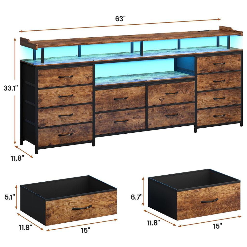 12 Drawers TV Stand Dresser for 55, 60, 70 inch TV