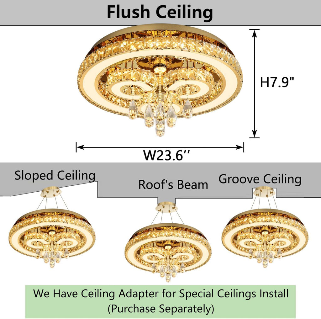 Modern Chandeliers Bedroom LED Light Crystal Flush Mount Ceiling Lights for Dining Room Gold Chandelier Sparkling