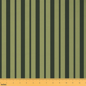Geometric Stripes Fabric by The Yard, Green Black Striped Soft Polyester Fabric, Minimalist Art No Stretch