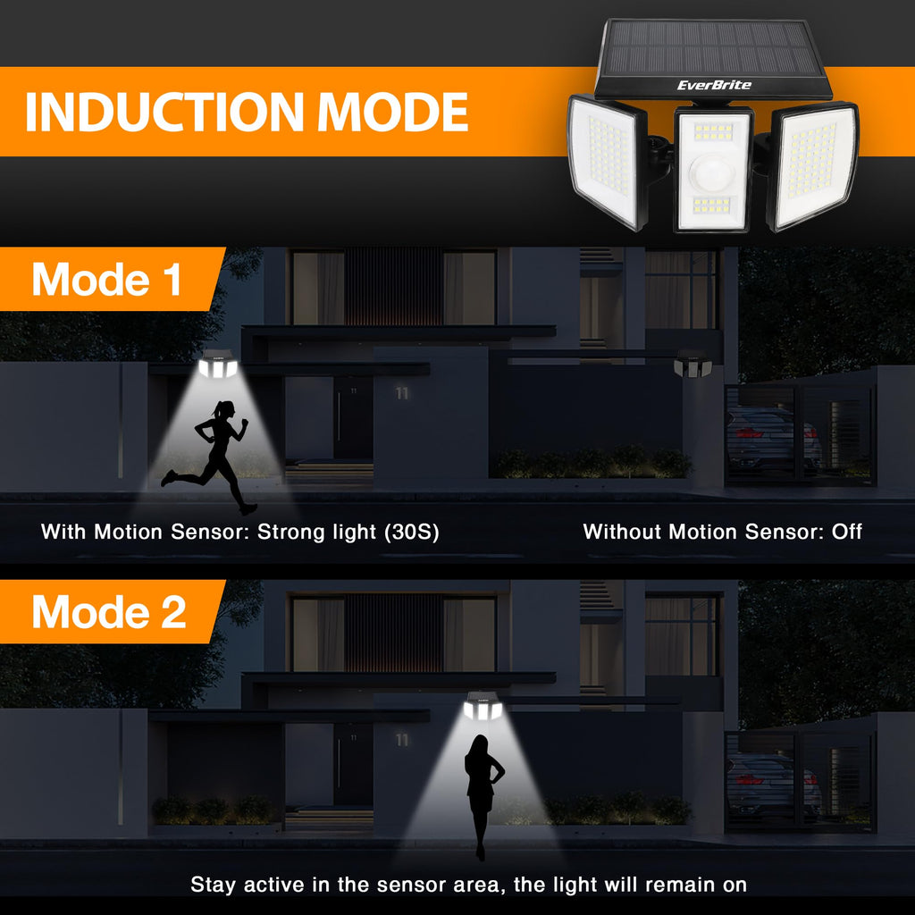 2PK Solar Motion Sensor Lights, 3 Heads, IP65 Waterproof Outdoor