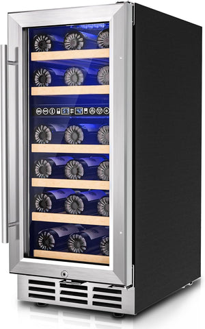 15 Inch Dual Zone Wine Fridge, 30 Bottles Under Counter Wine Cooler Refrigerator