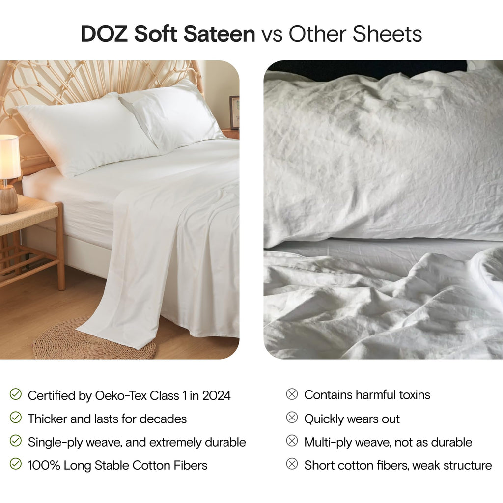 DOZ 100% Long Staple Cotton Duvet Cover Set, Soft Sateen Weave Cotton, Smooth, Breathable, Hotel Comfort, 90"x90", 8