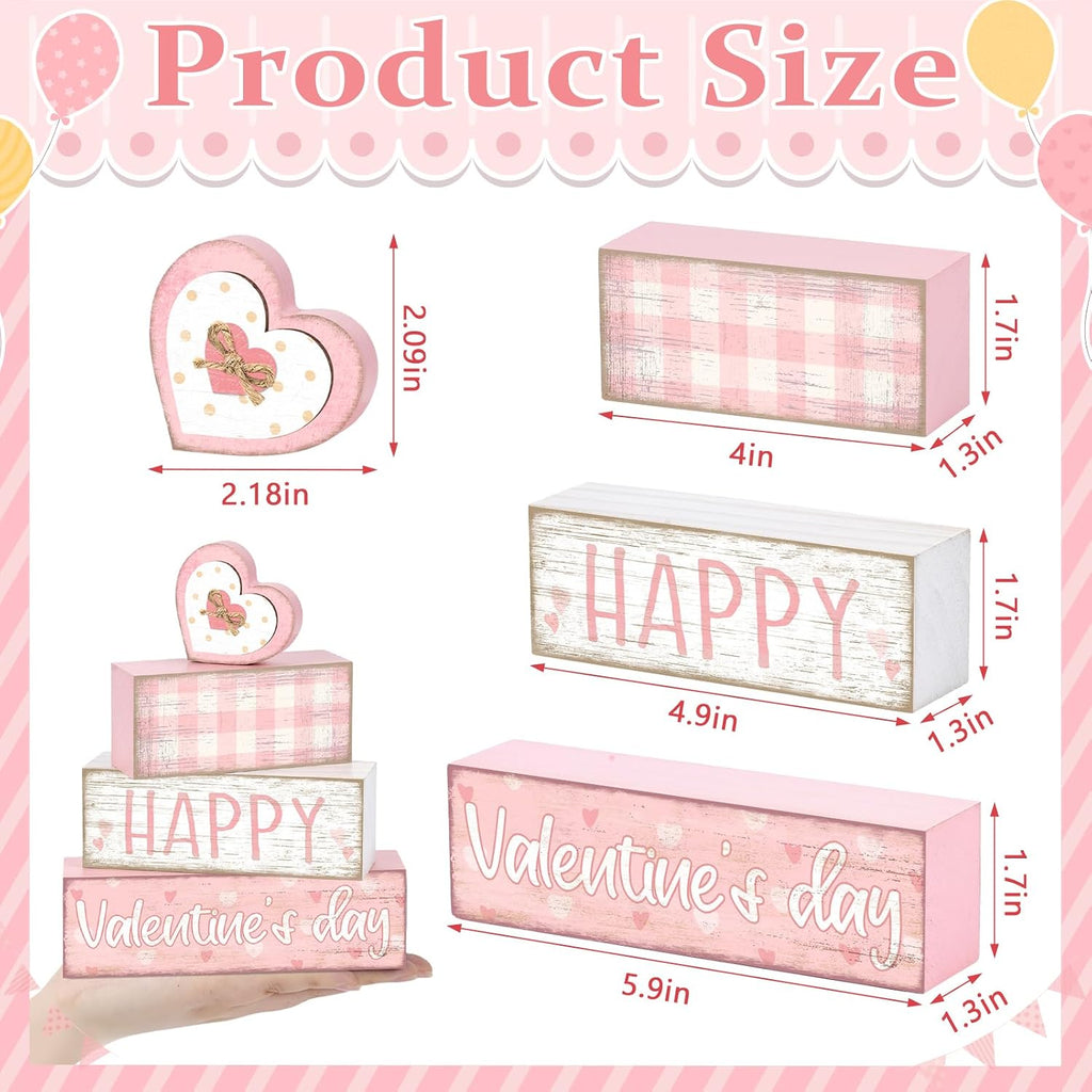 Tiered Tray Decor Set, , Wooden Table Sign, Pink Valentine - Set of 4