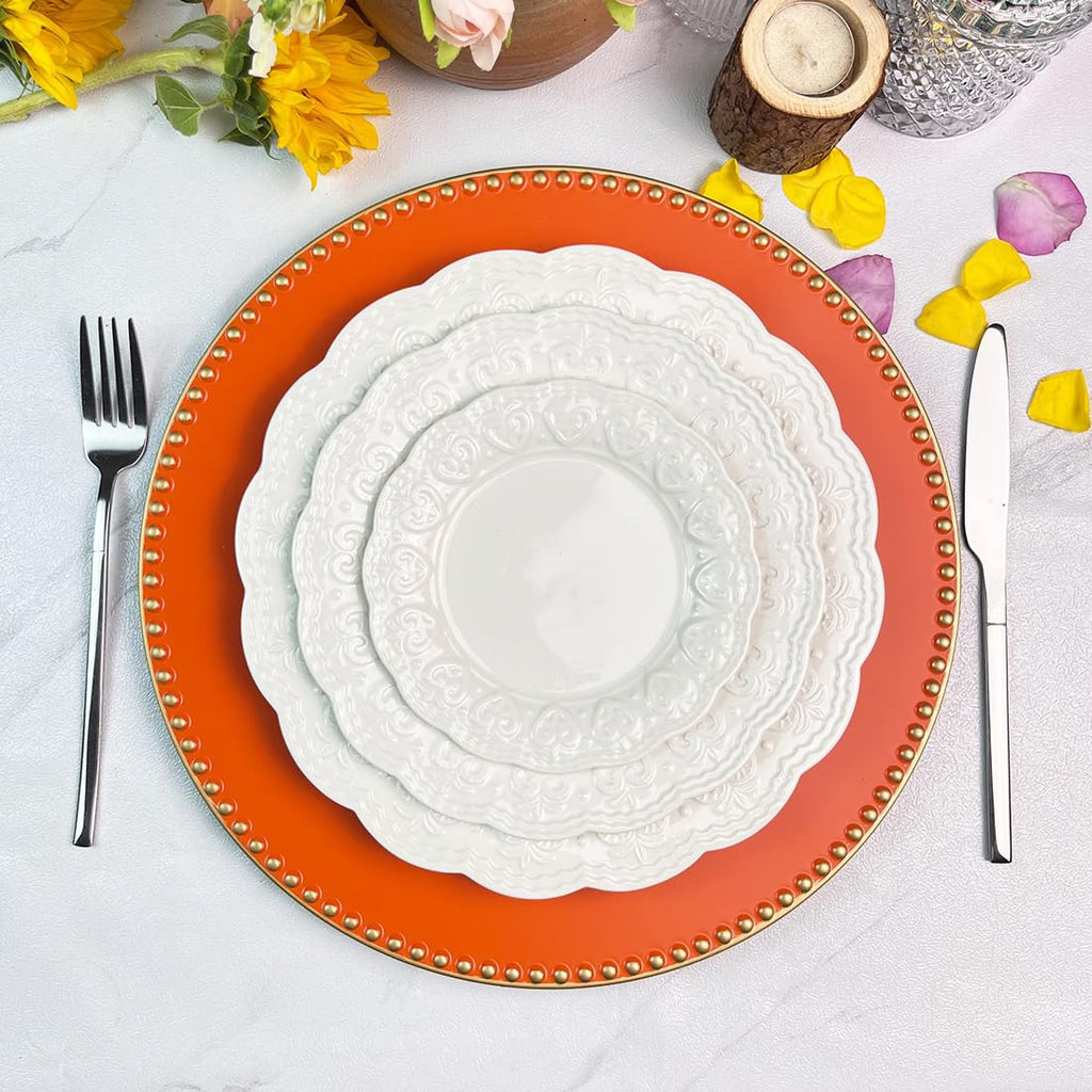 Orange Charger Plates with Beaded Rim, 13" Round Charger for Dinner Plates, Set of 6, Plastic Plate Chargers for