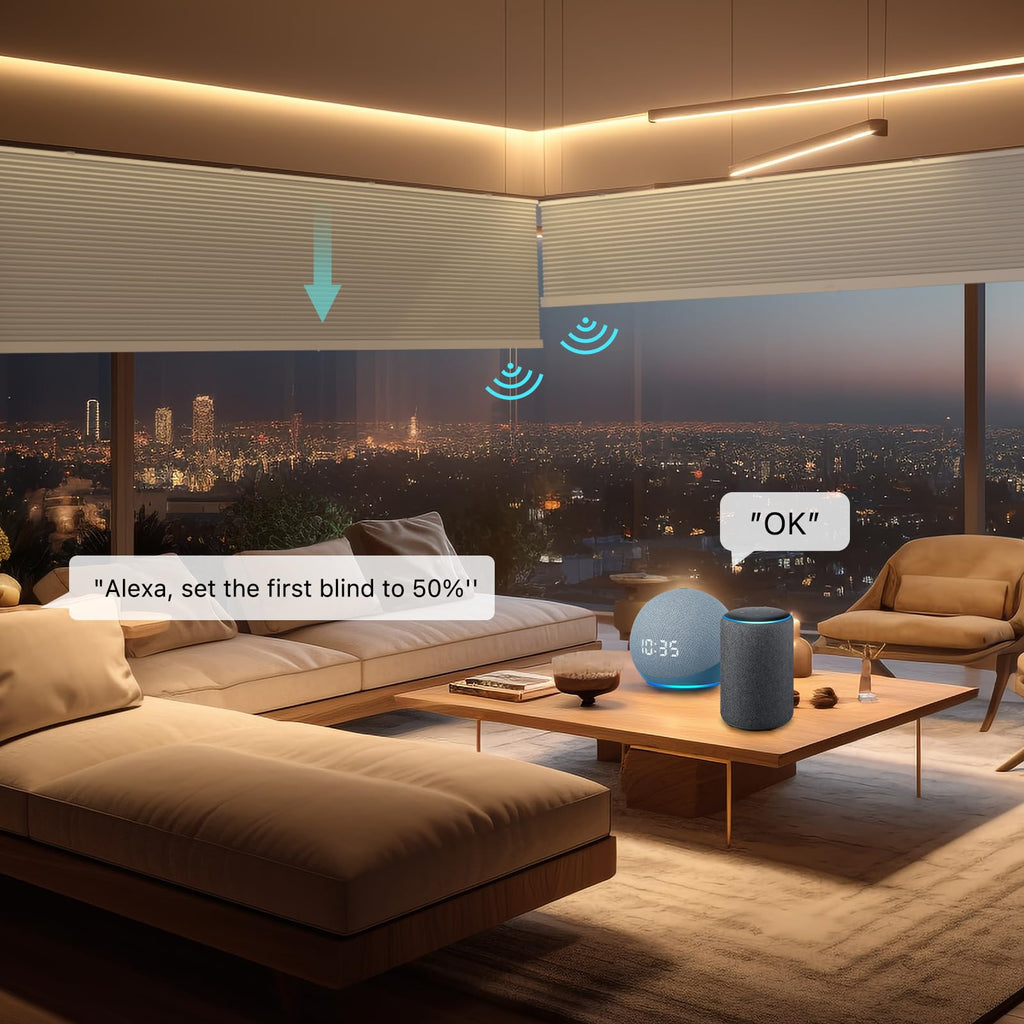 ZigBee Smart Blind Gen2, Motorized 100% Blackout Window Shades with Remote, Cordless Honeycomb Blinds, Automatic