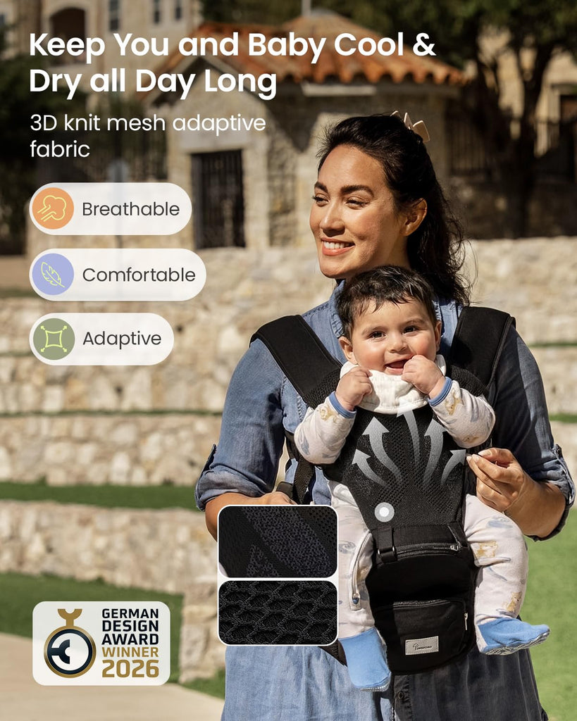 Safety-Certified 3D Knit Baby Carrier Newborn to Toddler, Black