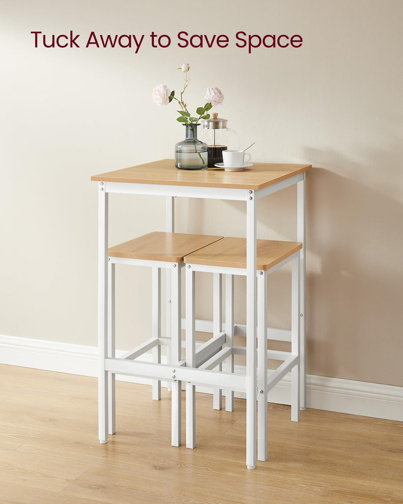 Bar Table and Chairs Set, Square, with 2 Stools, Space Saving