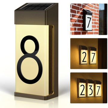 Solar Lighted House Numbers, Number 8, Outside Address Sign, Precision Aluminum Frosted Glass Construction, Automatic