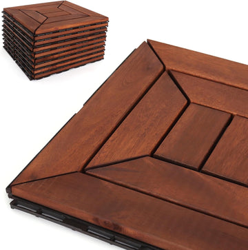 Deck Tiles - Patio Pavers - Acacia Wood Outdoor Flooring - Interlocking Patio Tiles - 12"x12" (10 Pack) - Oiled Acacia