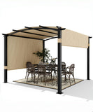 10 x 10 ft Outdoor Arched Pergola, Metal Pergola with Retractable Canopy, Arched Style Gazebos for Backyard