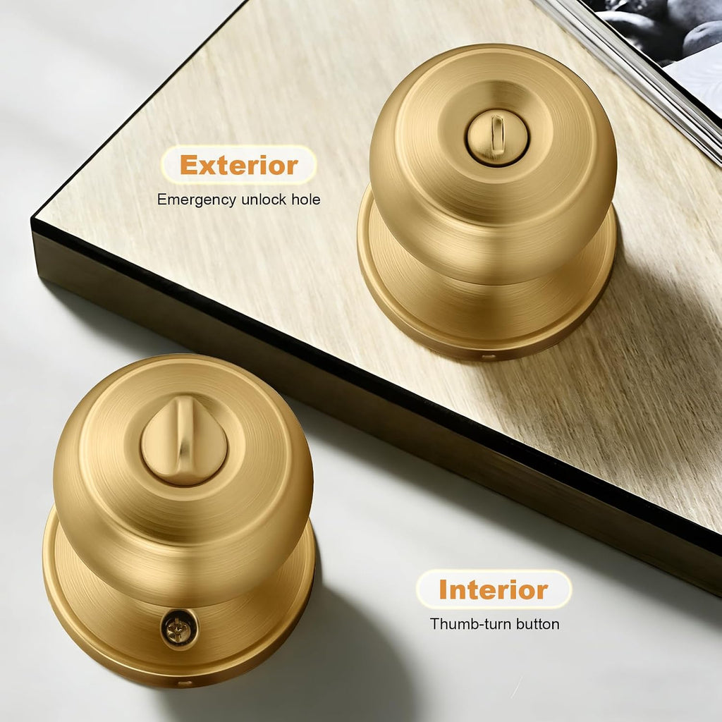 Champagne Bronze Door Knobs Bathroom, Interior Door Knob with Round Ball, Champagne Privacy Door Knob, 1 Pack