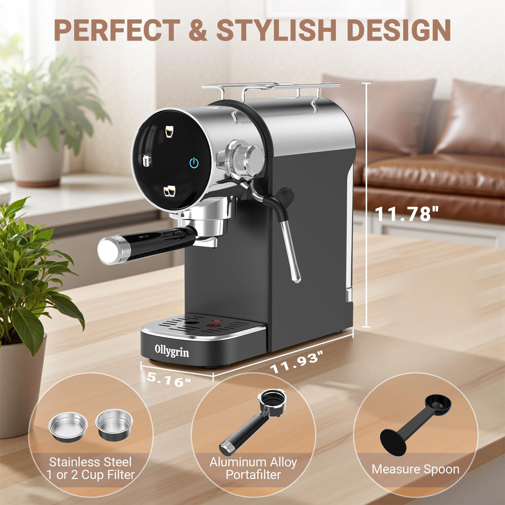 20 Bar Espresso Machine, Semi-Automatic Espresso Machine with Milk Frother, Compact Espresso Maker with Removable