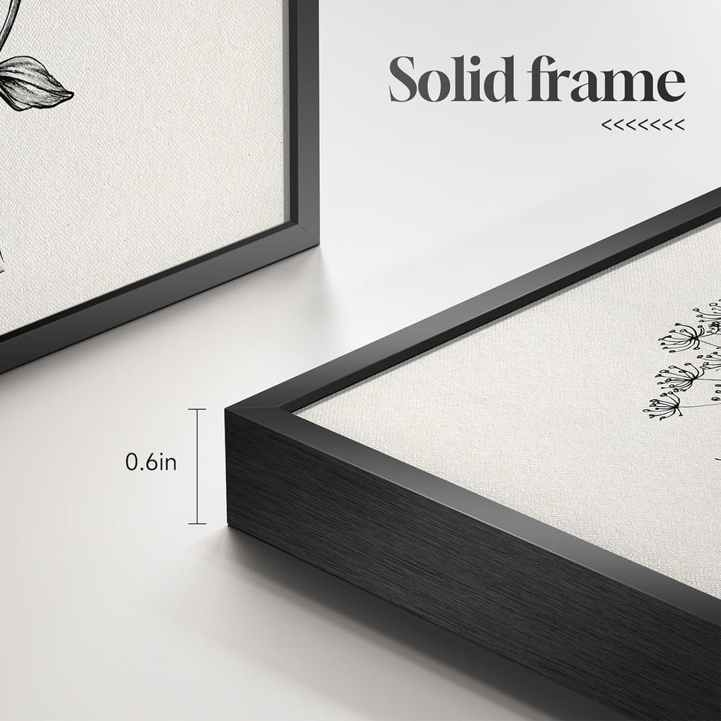 Framed Black and White Bathroom Wall Art, 4 Piece Vintage Floral Canvas Prints Artwork for Farmhouse, Rustic