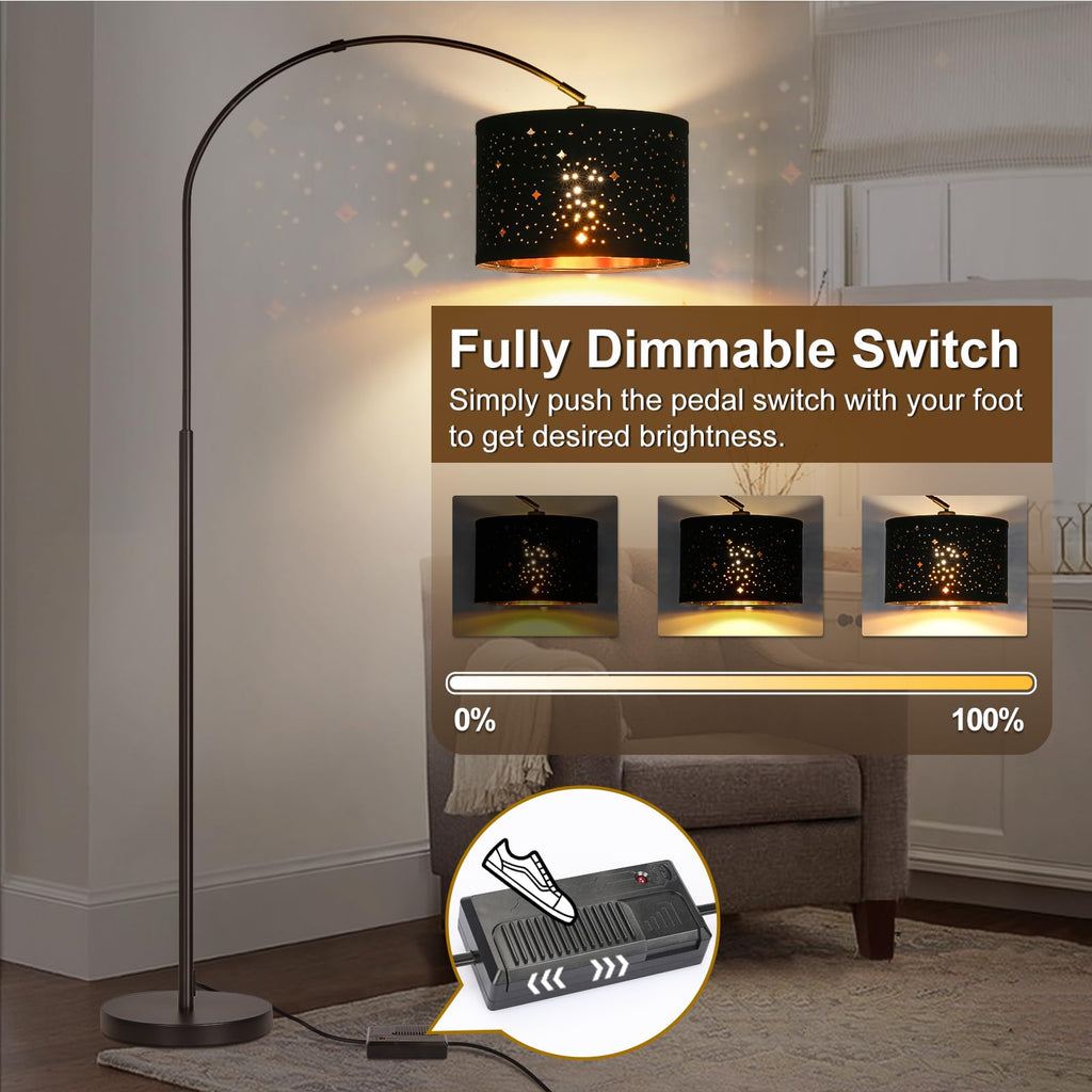 Dimmable Floor Lamp, Arc Floor Lamp with Adjustable Star Shade, Black