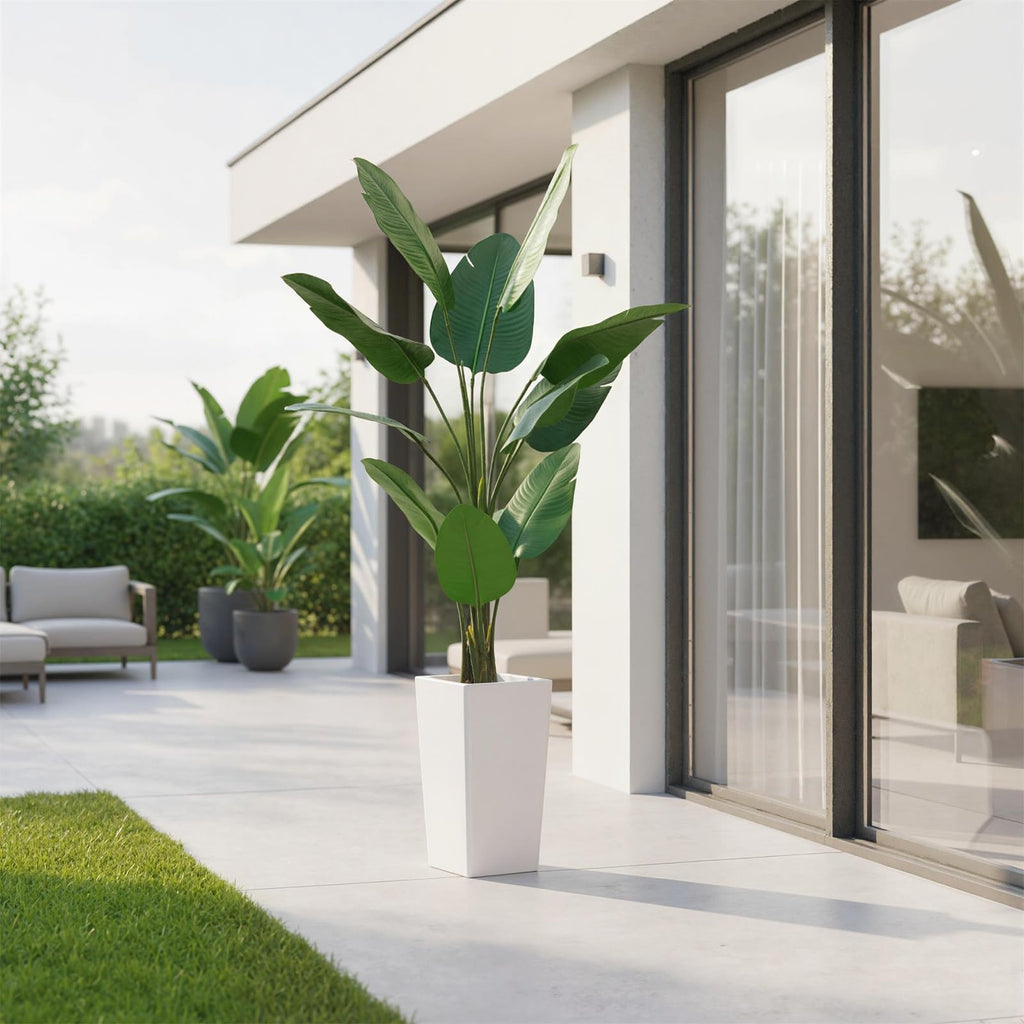 5 FT Artificial Bird of Paradise Tree with 12 Leaves, Tall Faux Artificial Plants for Indoor&Outdoor Fake Banana Leaf