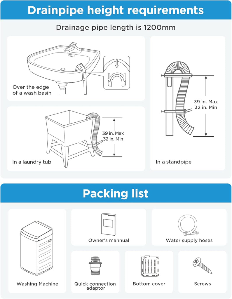 Portable Washing Machine, 0.9 cu. ft with 6 Cycles, Drum Clean, Quick, Stainless Steel Tub, Transparent Lid, LED
