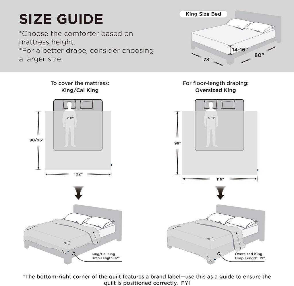 Comforter Duvet Insert - Quilted Comforters Oversized King, All Season Duvet, GentleSoft Down Alternative Bedding