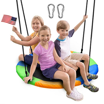 40 Inch Saucer Tree Swing, Large Rope Swing with Children Swing Platform Bonus Carabiner for Hanging Rope Outdoor