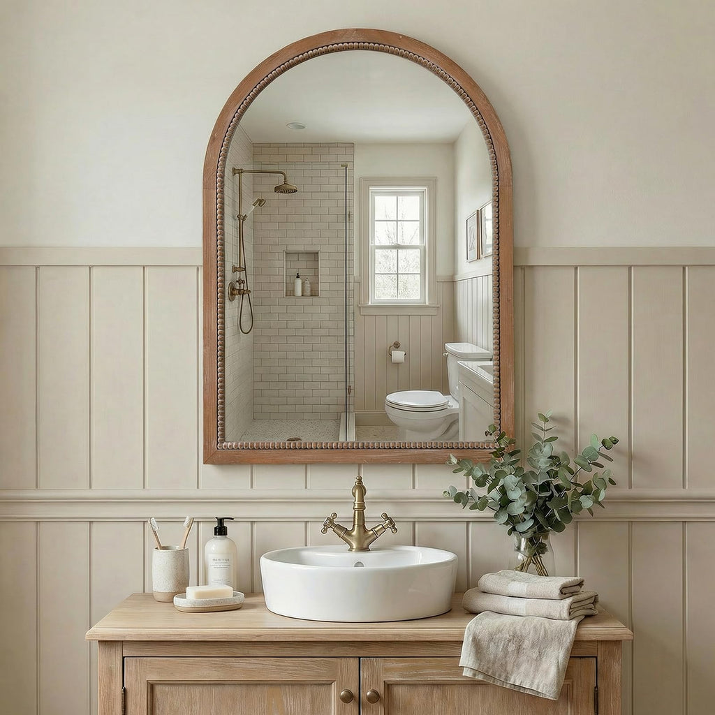 Arched Wood Mirror, 22x30" Farmhouse Vanity Boho Bathroom Wall Mirrors