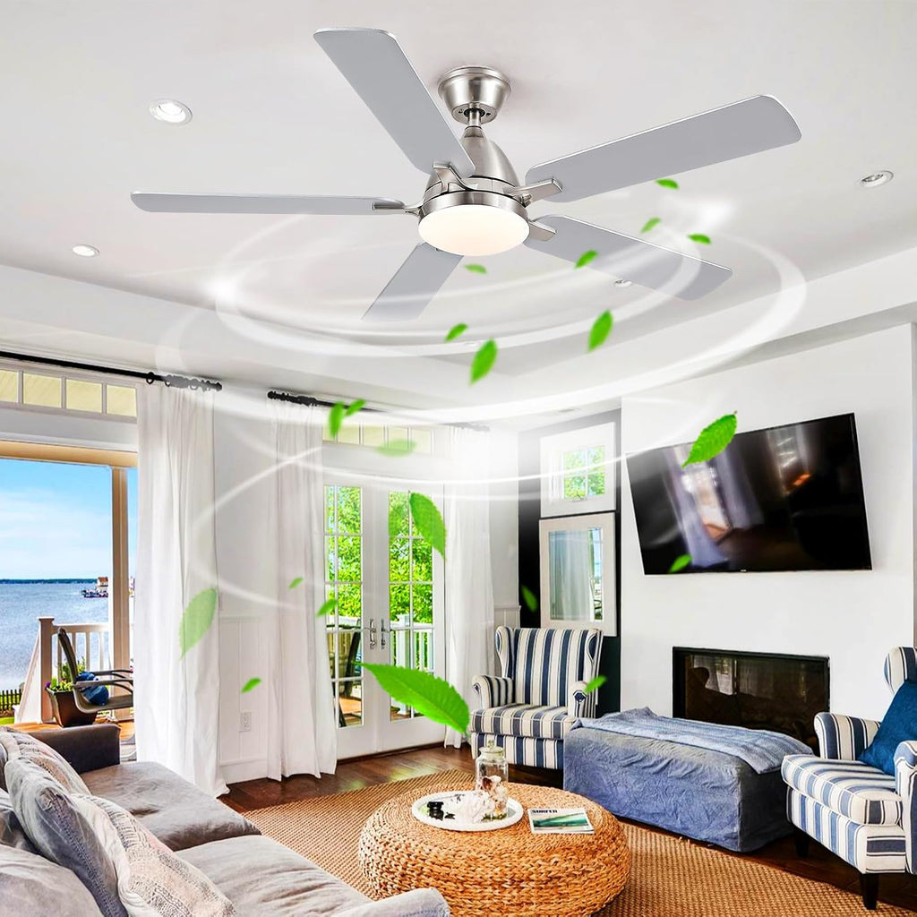 Ceiling Fans with Lights, 52 Inch Low Profile Ceiling Fan with Light and Remote Control,Reversible, 3CCT, Dimmable, Quiet, Brushed Nickel Ceiling Fan for Bedroom Indoor/Outdoor Use A101-B0D8BC4CC6