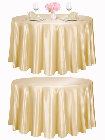 2 Pieces Round Satin Tablecloth 120 Inches Overlay Table Cover Smooth Fabric Table Decor Bright Silk Tablecloth for