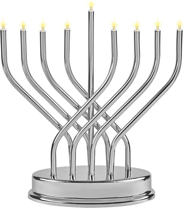 Traditional Hanukkah Electric Low Voltage Hanukkiah with LED Bulbs Contemporary Metal Electronic Chanukiah Battery