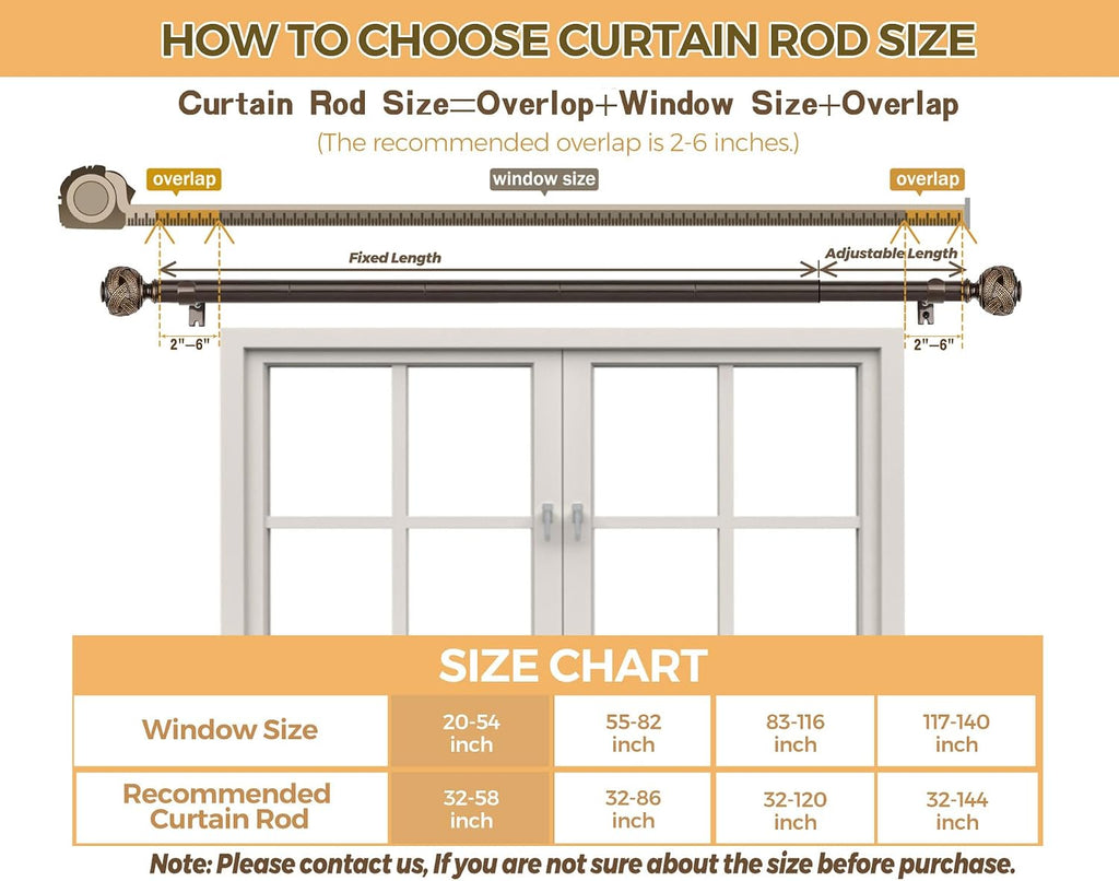 Bronze Curtain Rod, 7/8 Inch Telescoping Splicing Curtain Rods for Windows 20 to 54
