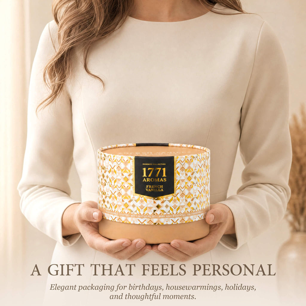 French Vanilla Scented Candle - 100% Natural Soy Wax - Large 3 Wick Jar - Up to 40 Hours Burning Time - Aromatherapy