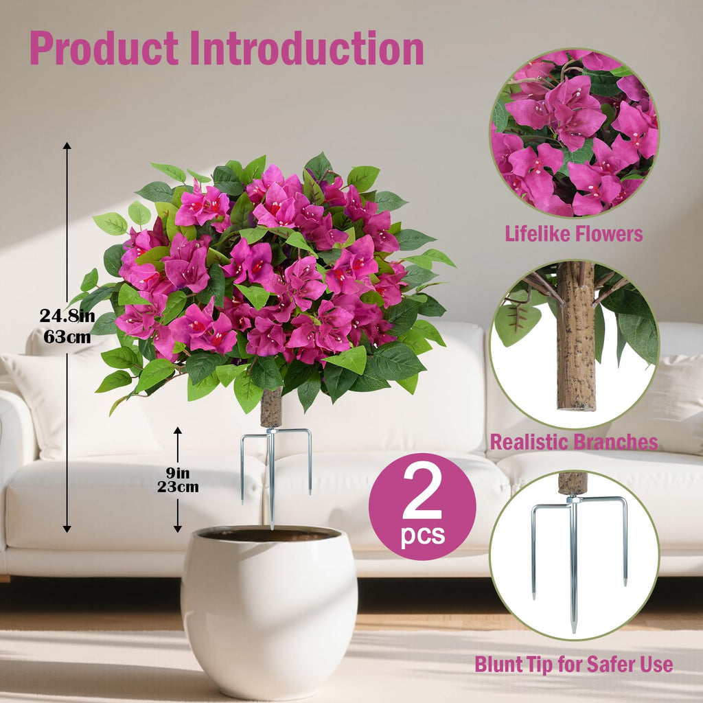 2Pack Artificial Bougainvillea Tree, Red Fake Bushes for Outdoor