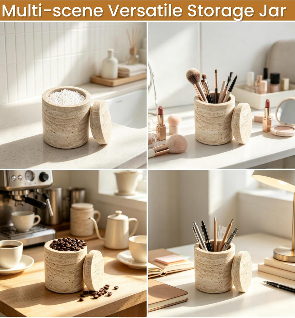Natural Marble Canister, Cotton Swab Holder with Lid, Marble Toothbrush Holder Qtip Holder Storage for Cotton Swab