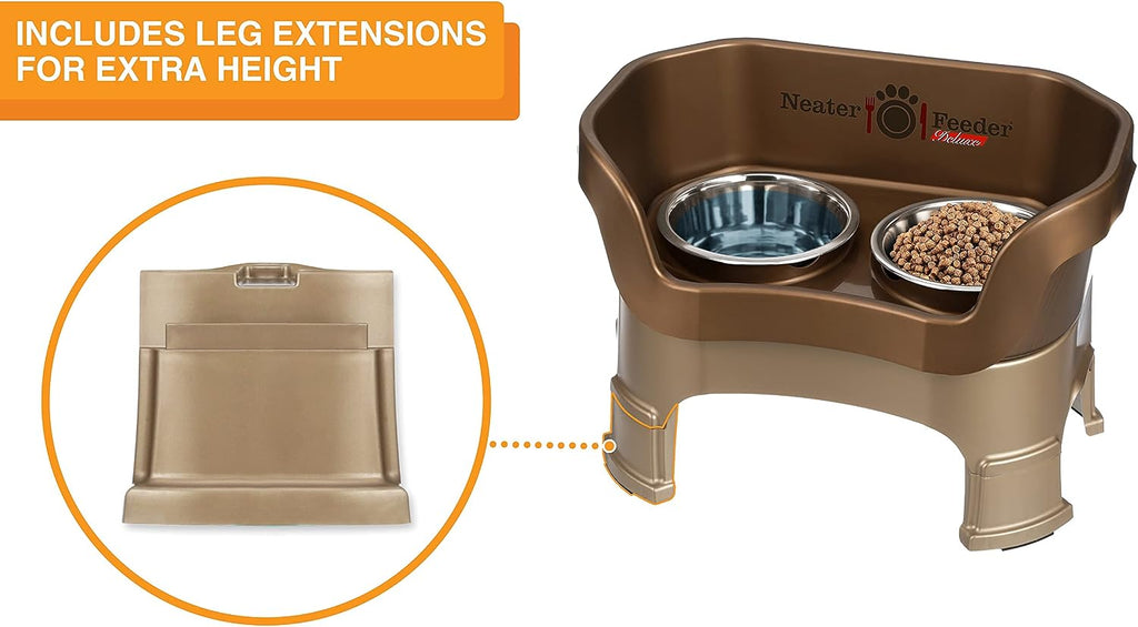 Feeder Deluxe Mess-Proof Elevated Dog Bowls for Medium Dogs (19-40 lbs), 2 Height Adjustable (10" & 12.5") No-Spill