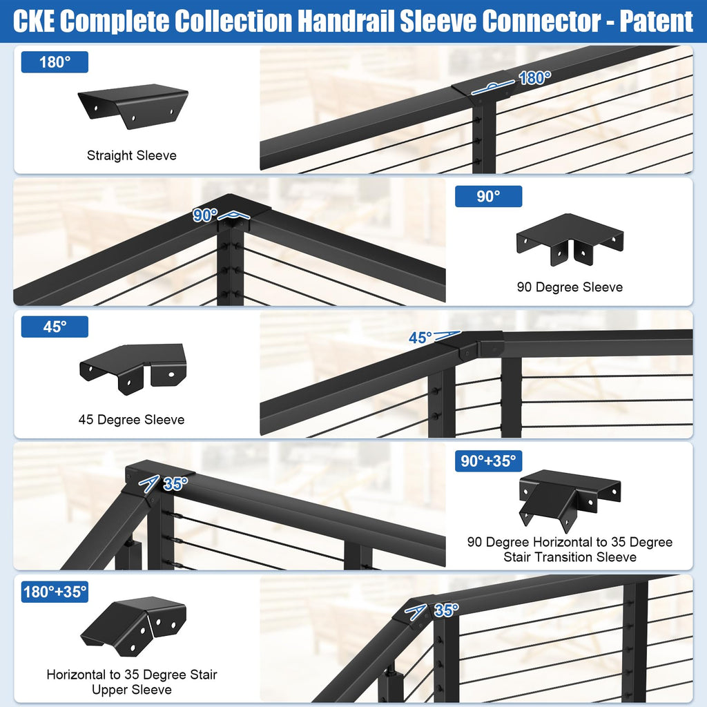 Flat Handrail Accessories, Aluminum Black Corner Connector for Handrail, 90 Degree Sleeve for Deck Cable Railing Post
