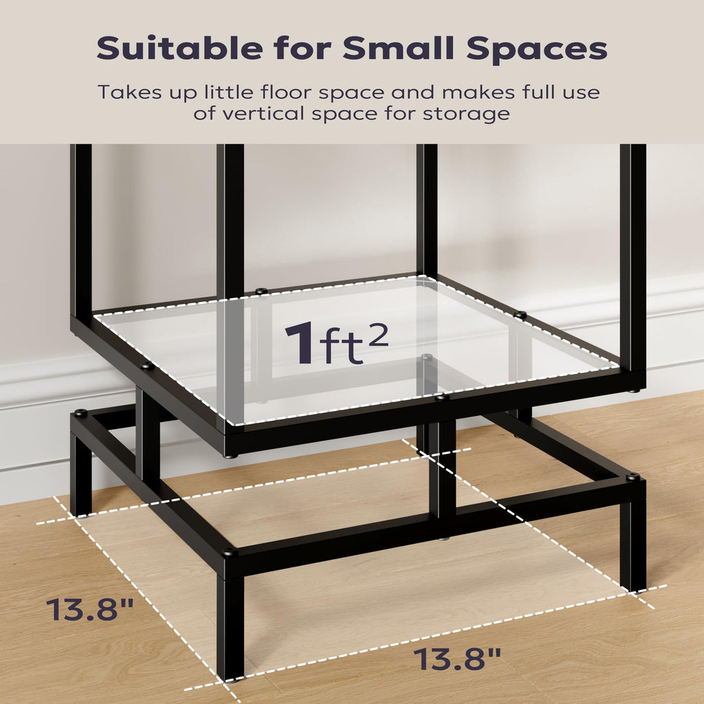 4 Cube Glass Shelf, 4-Tier Bookshelf, Display Shelf Rack, Metal Storage Rack with Tempered Glass, Modern Style, Black