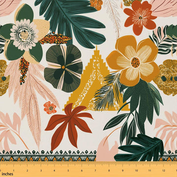 Bohemia Flower Fabric by The Yard, Colorful Tropical Floral Upholstery Fabric, Hawaii Palm Tree Indoor Outdoor