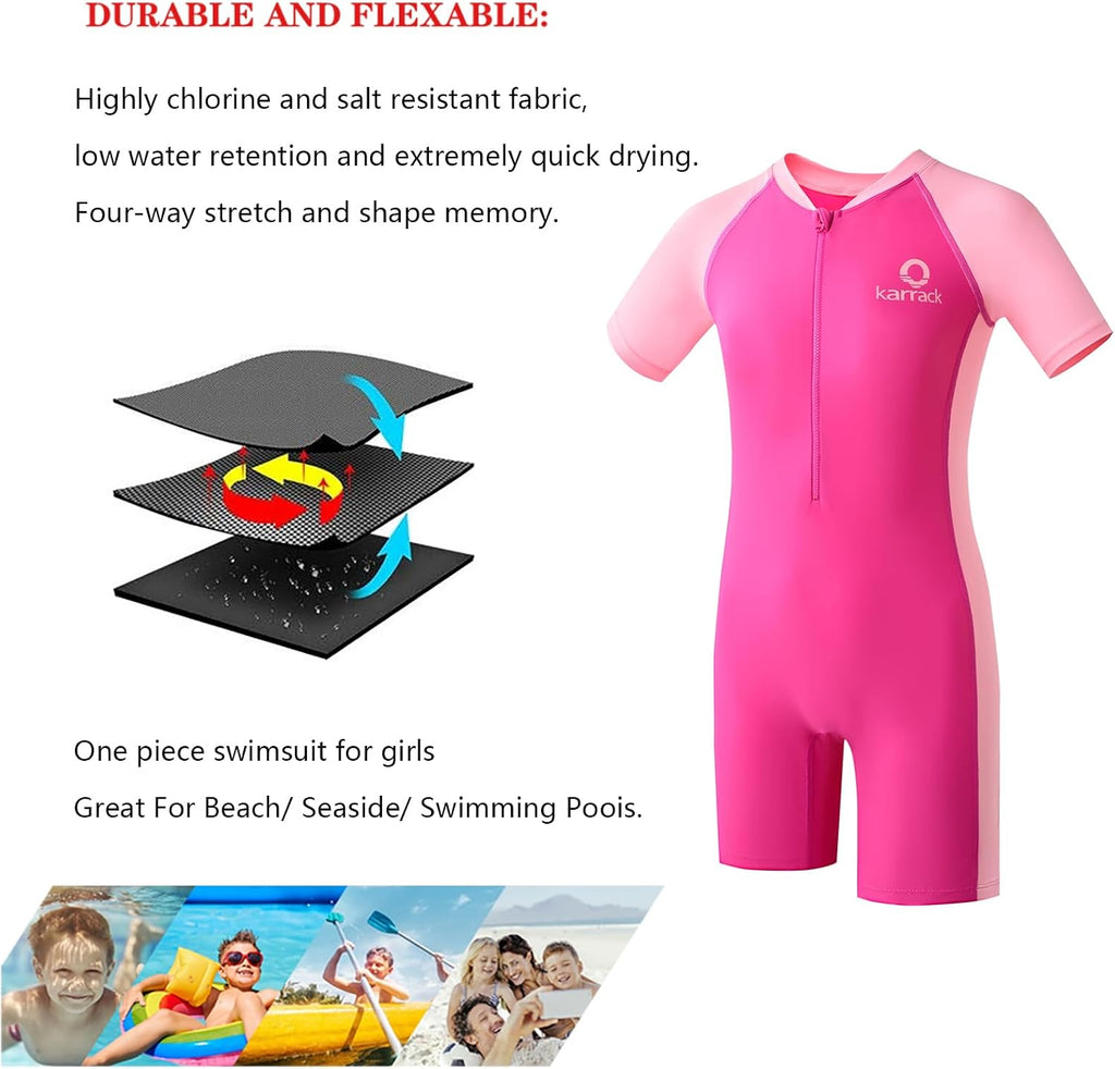 Girls and Boys One Piece Rash Guard Swimsuit Kid Water Sport Short Swimsuit UPF 50+ Sun Protection Bathing Suits