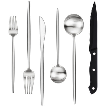 48-Piece Matte Silverware Set with Steak Knives, Stainless Steel Flatware Set for 8, Tableware Cutlery Includes
