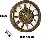 15 Inch Wall Clock with Real Moving Gears, Industrial Steampunk Vintage Wall Decor, Antique Metal Big Numeral Wall Clocks for Office...