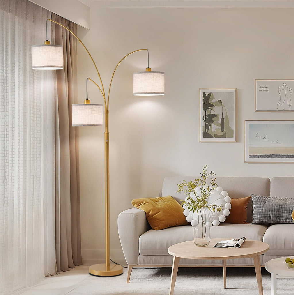 Dimmable Floor Lamp with Remote, Beige Shade Gold Pole