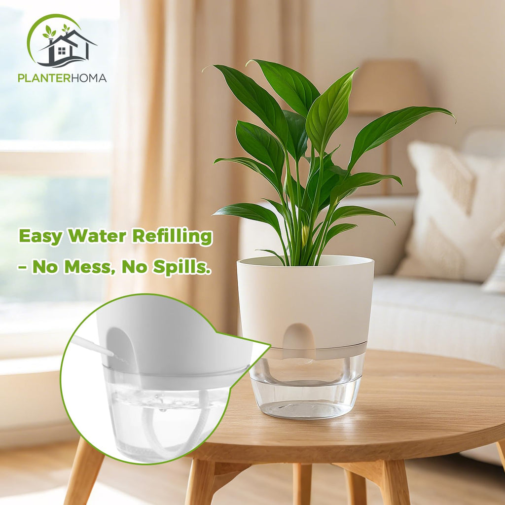 5 Pack Self Watering Pots for Indoor Plants, 9.2 Inch Plant Pot Plastic Self Watering Planter for Orchid, Monstera