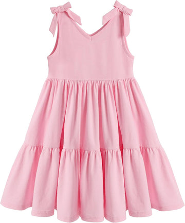 Toddler Girl Summer Dress Little Girls Casual Beach Party Bowknot Sling Sundress with Pocket