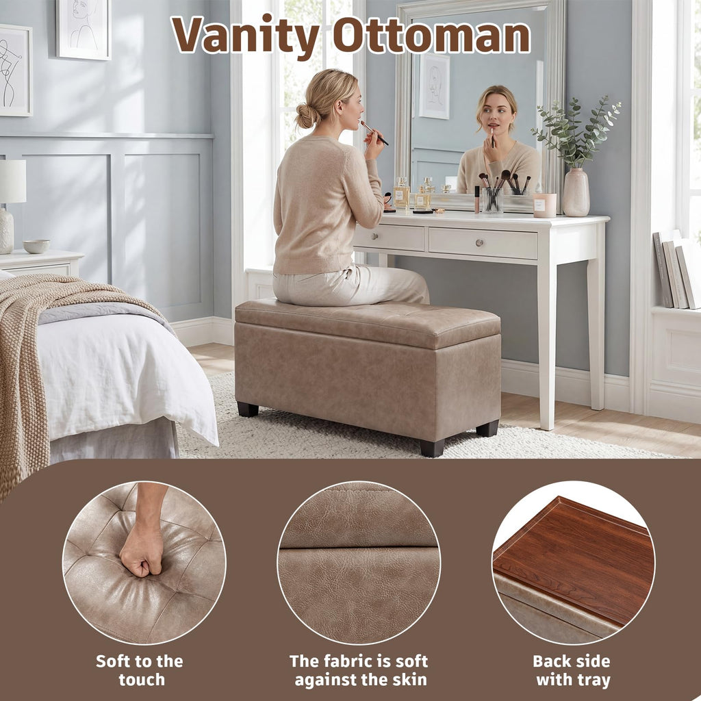 Storage Ottoman with Tray Leather Ottoman with Storage