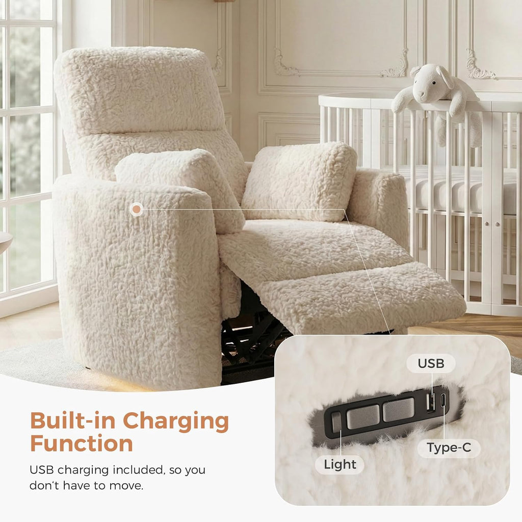 Power Swivel Rocker Recliner, Nursery Glider, USB Ports, Cream | Swivel Rocker Chair for Adults & Nursery, Glider