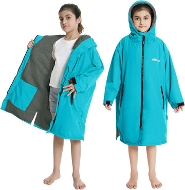Warm Kids Swim Parka: Waterproof Changing Robe Sherpa Lined