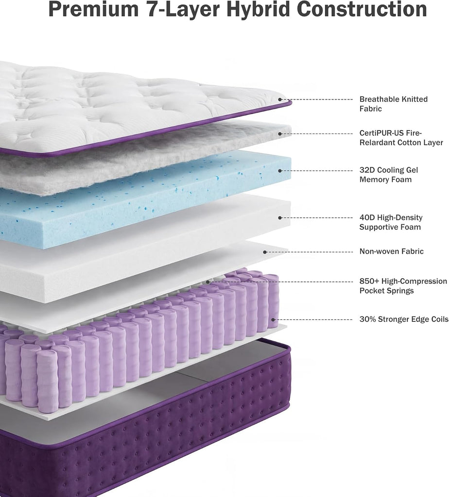 King Mattress 14 Inch Hybrid Mattress in a Box, Soft Medium Plush | Pocketed Springs and Gel Memory Foam, Medium