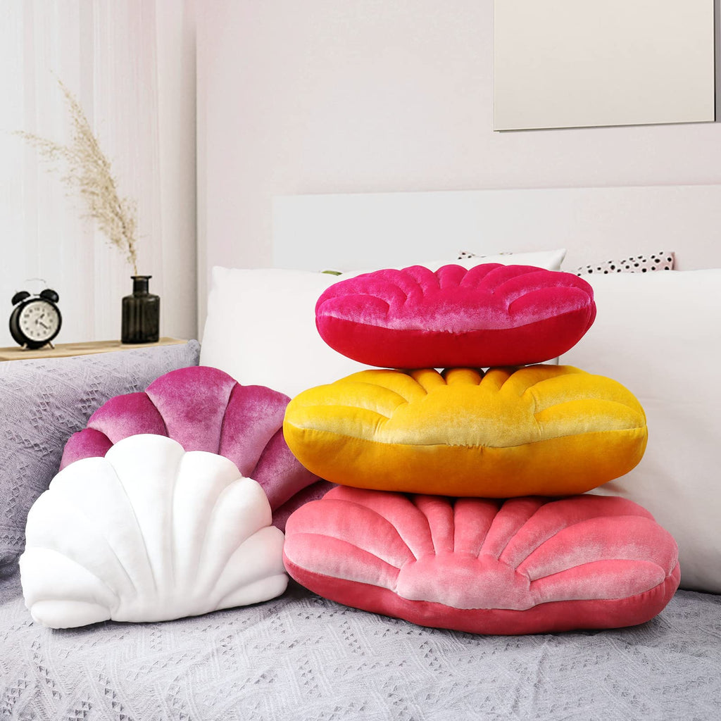 Seashell Pillow Sea Shaped Decorative Princess Throw Pillow 3D Velvet Soft Ocean Cute Throw Pillows for Bed Couch