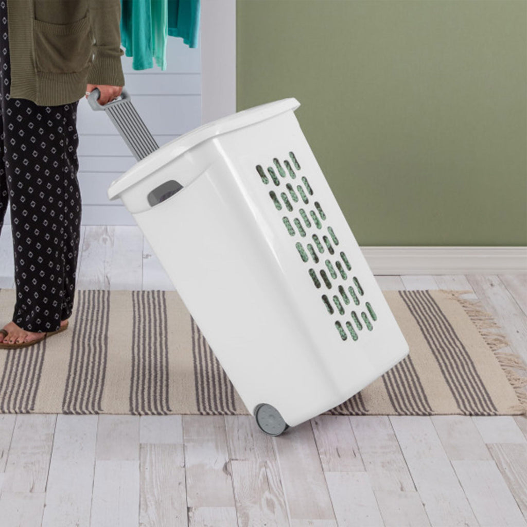 Ultra Wheeled Hamper, Laundry Basket w/ Flip-Top Lid, 3-Pack, White