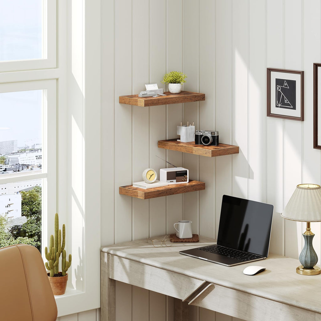 Floating Shelves for Wall, 1.5" Thick Wall Shelf Set of 3 with Invisible Brackets, 15.7L x 7.9W Hanging Shelves