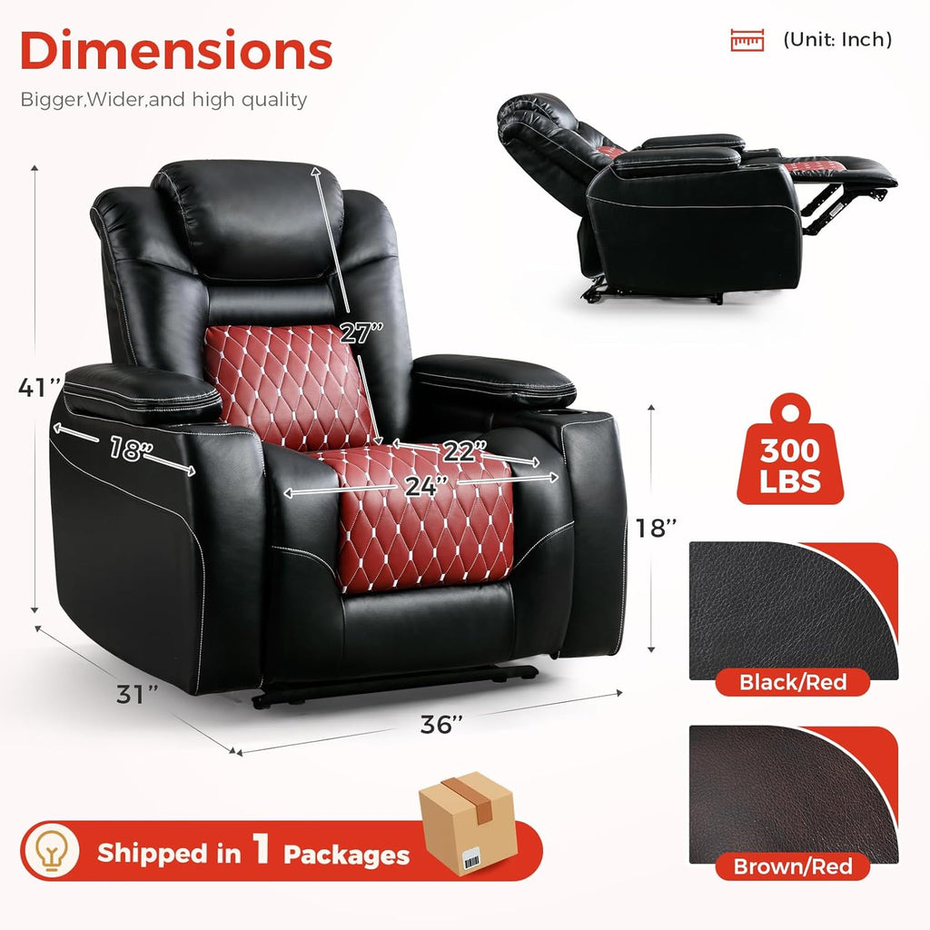 ANJ Power Recliner Chair,Home Theater Seating with Adjustable Headrest,Cup Holders,USB Port,Hidden Arm Storage(Black)