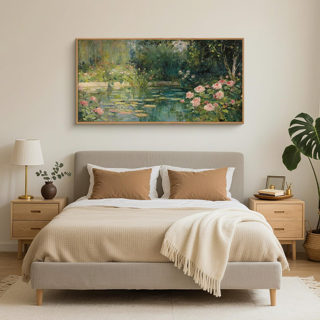 Monet Floral Framed Canvas Wall Art Set, Impressionist Botanical Garden Wall Decor, Vintage Ponds Tree Plant Artwork