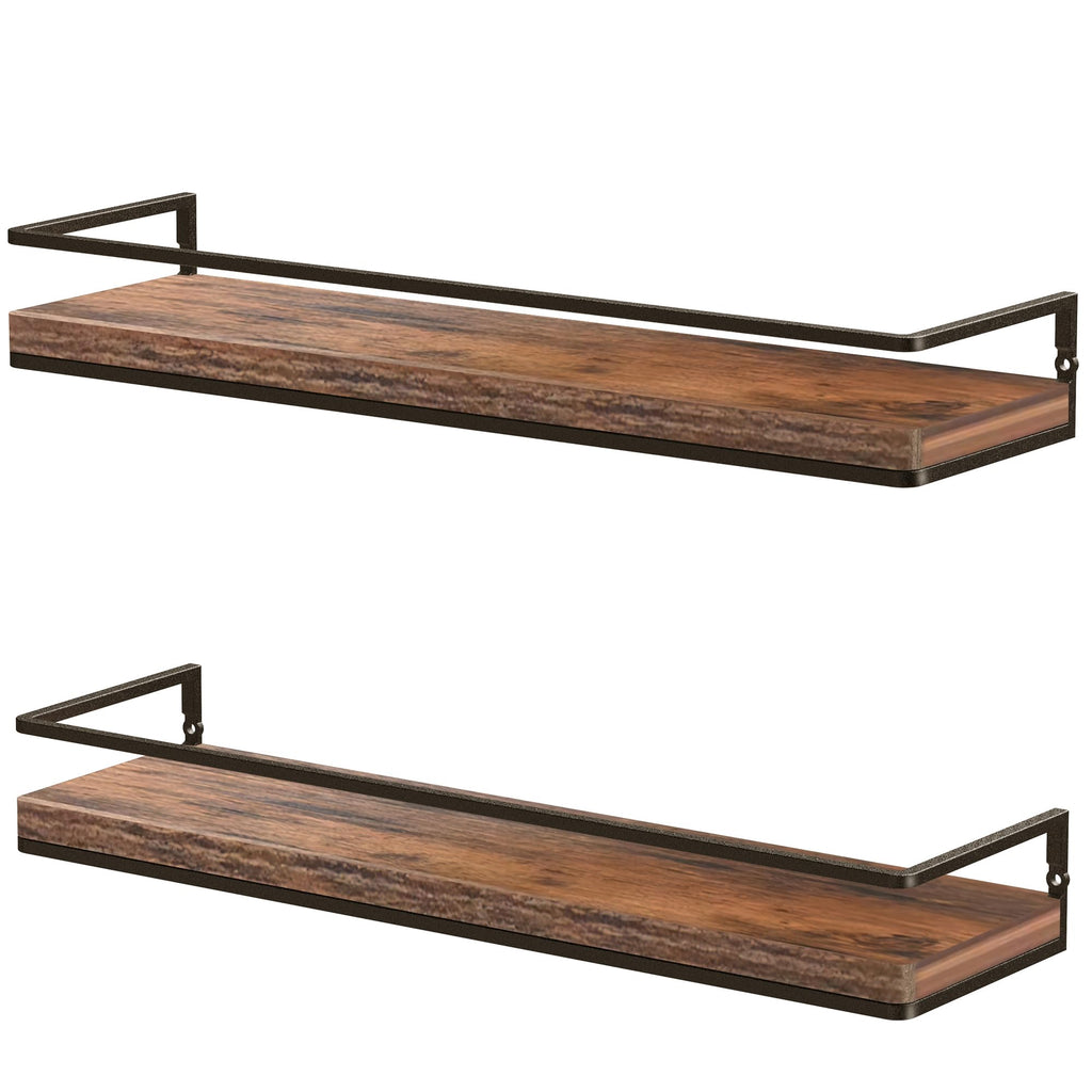 Rustic Brown Floating Shelves for Wall 17" Bathroom Shelf Set of 2